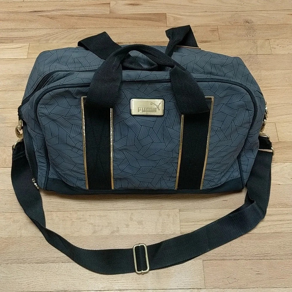 PUMA Duffle Bag Black and Grey with Gold Hardware Gym Workout - Picture 2 of 14